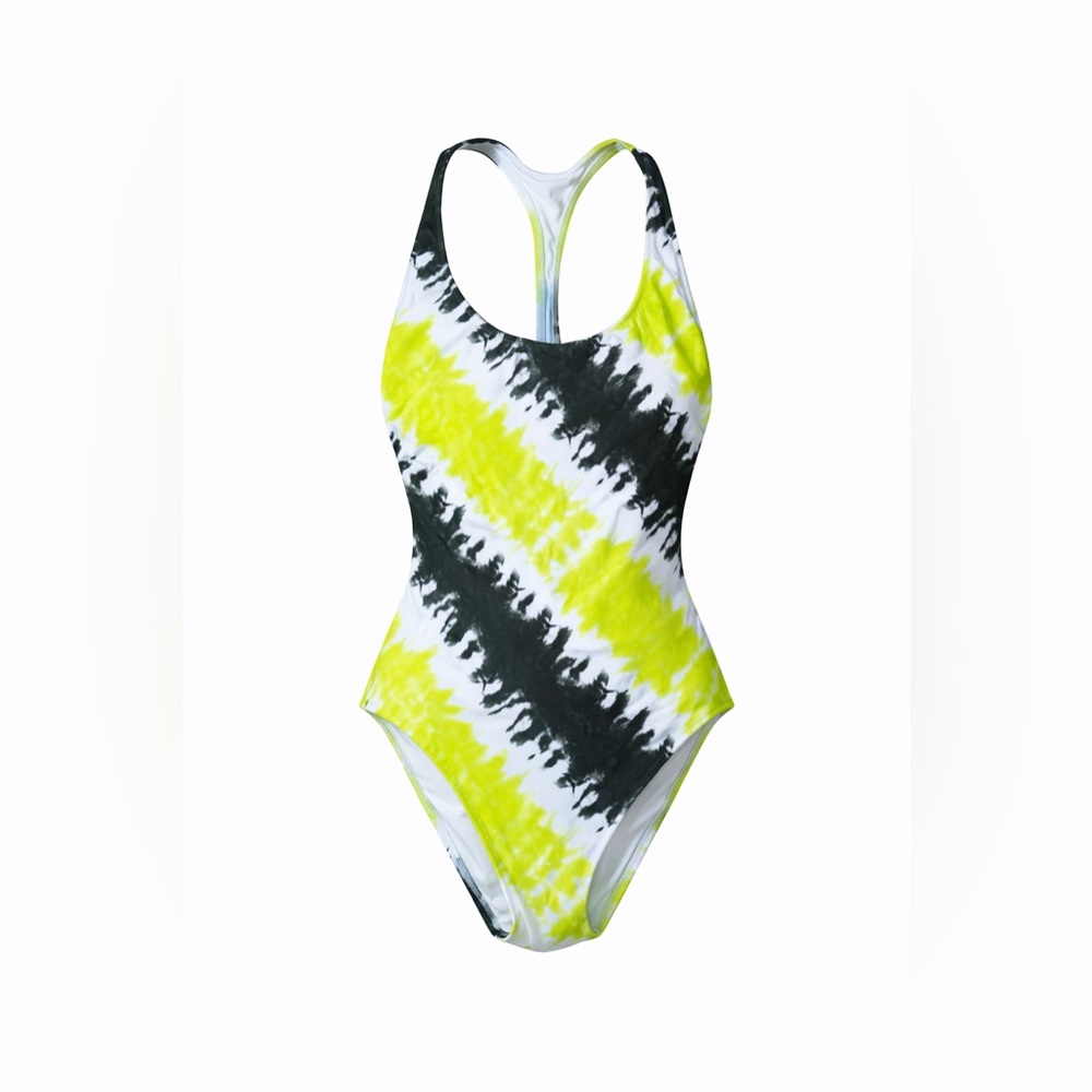 Aerie Racerback Tie Dye One Piece Swimsuit Lime Gray White Size M